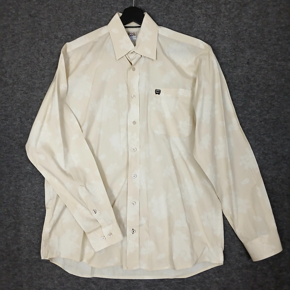 Cinch Paisley Shirt Mens Small Ivory Button Down Long Sleeve Western Cowboy Core - Picture 1 of 8